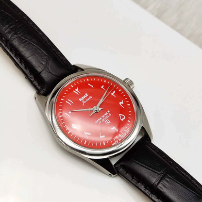 HMT Janata Handwinding Arabic Numerals Indices Red Dial Watch 17 Jewels