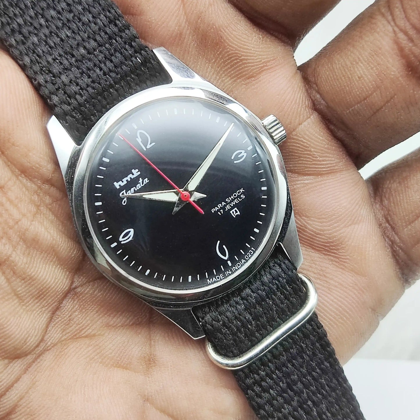HMT Janata Handwinding Black Dial Transaprent Back Watch