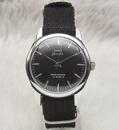 HMT Janata Handwinding Black Dial 17 Jewels Watch Transparent Back