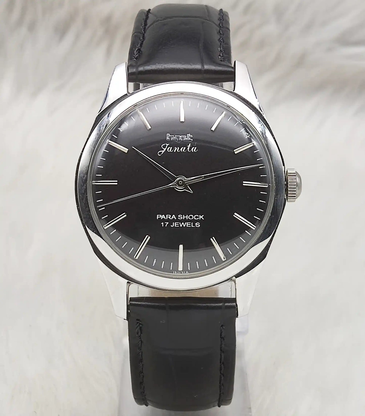 HMT Janata Handwinding Black Dial Watch Transparent Back