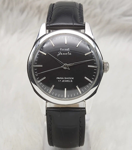 HMT Janata Handwinding Black Dial Watch Transparent Back