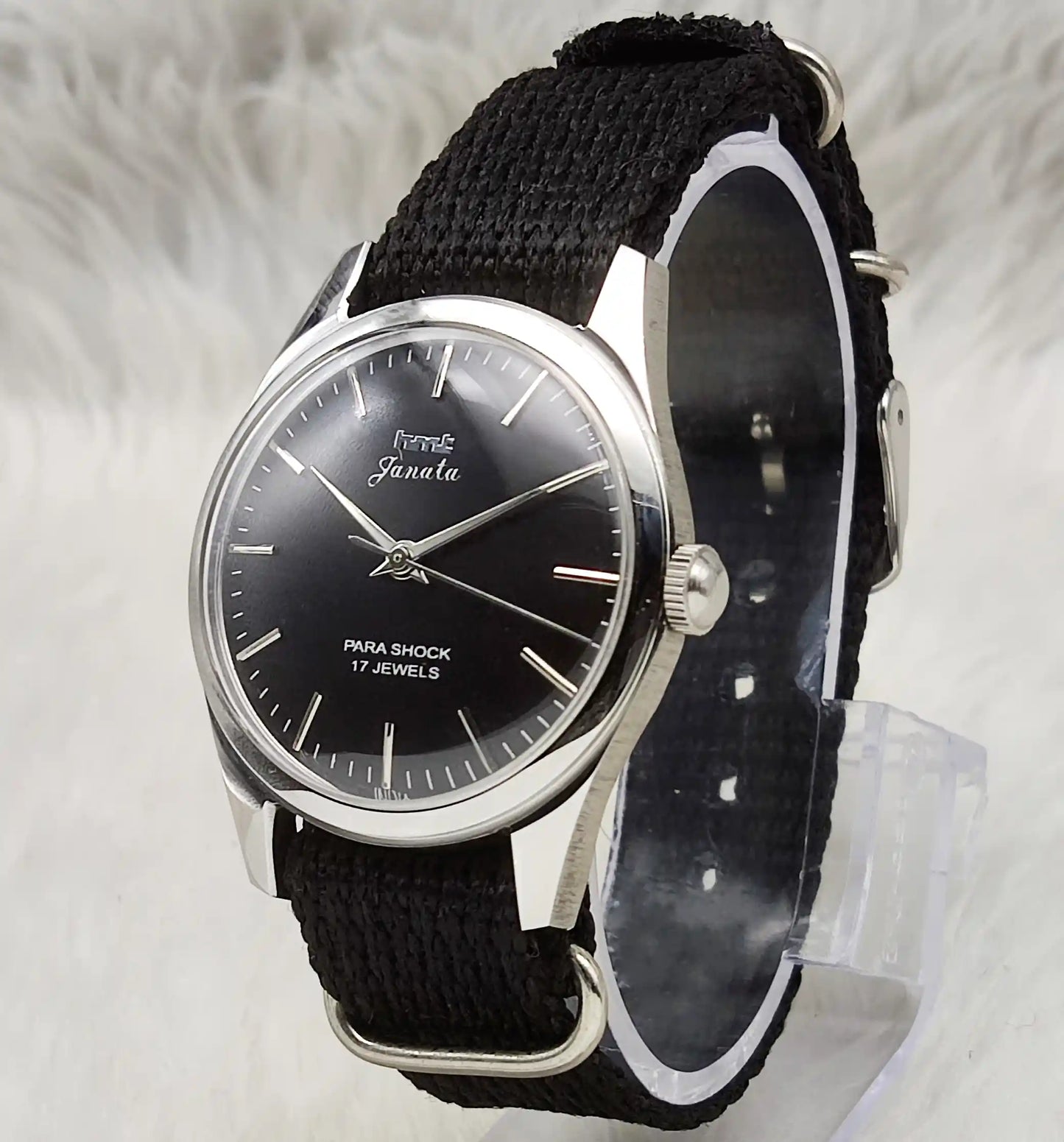 HMT Janata Handwinding Black Dial 17 Jewels Watch Transparent Back