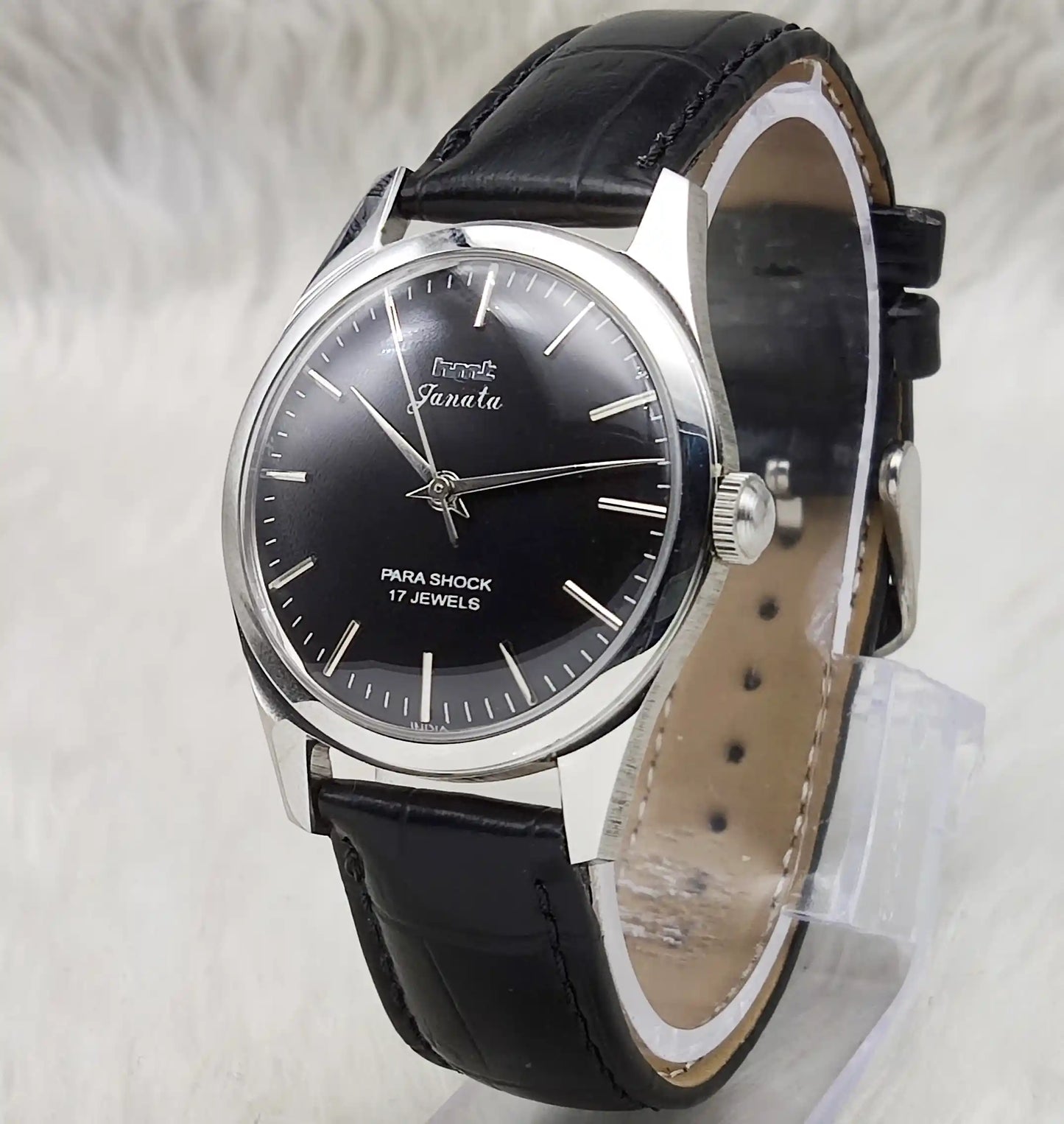 HMT Janata Handwinding Black Dial Watch Transparent Back