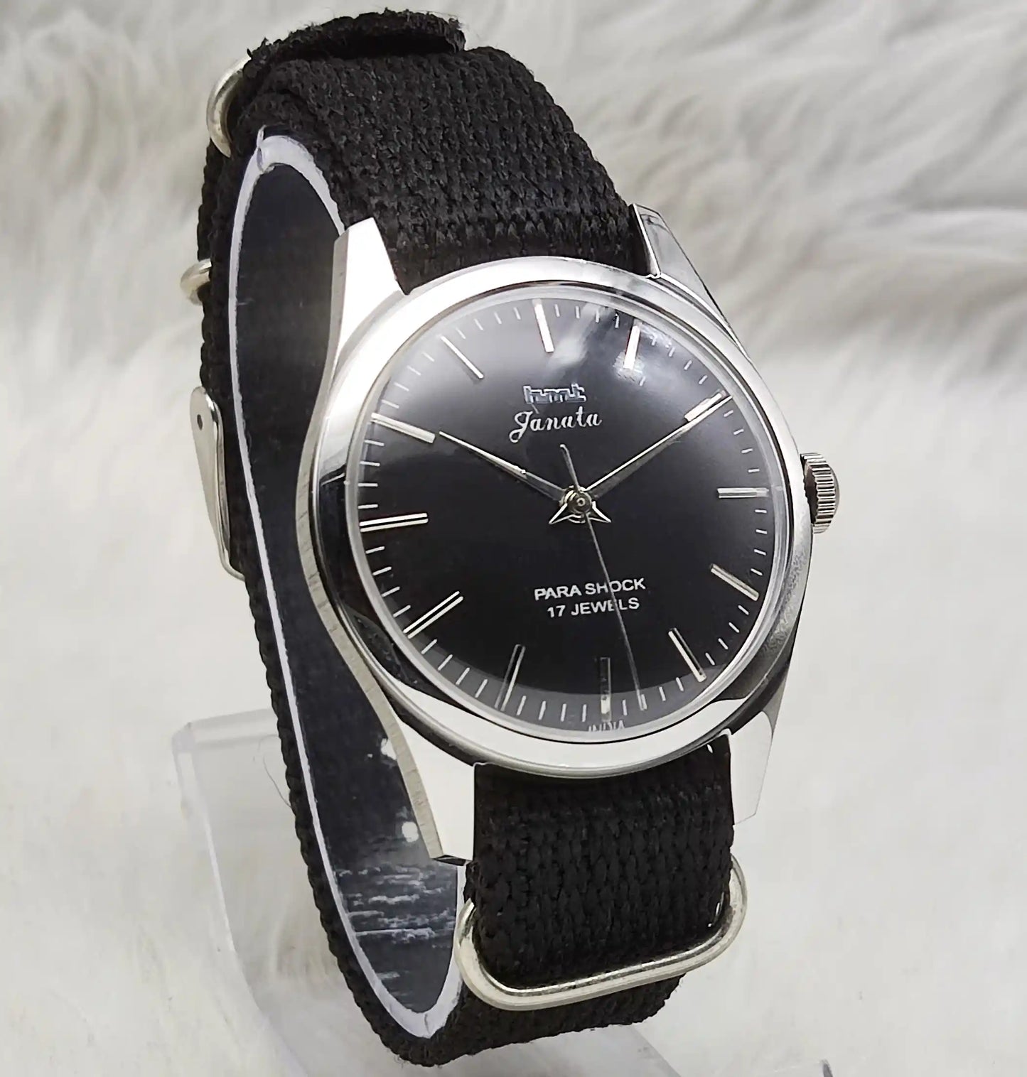 HMT Janata Handwinding Black Dial 17 Jewels Watch Transparent Back