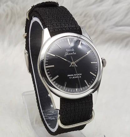 HMT Janata Handwinding Black Dial 17 Jewels Watch Transparent Back