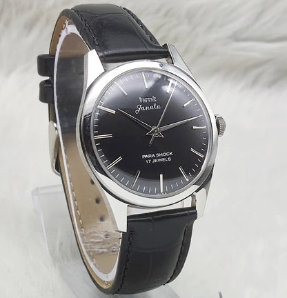 HMT Janata Handwinding Black Dial Watch Transparent Back