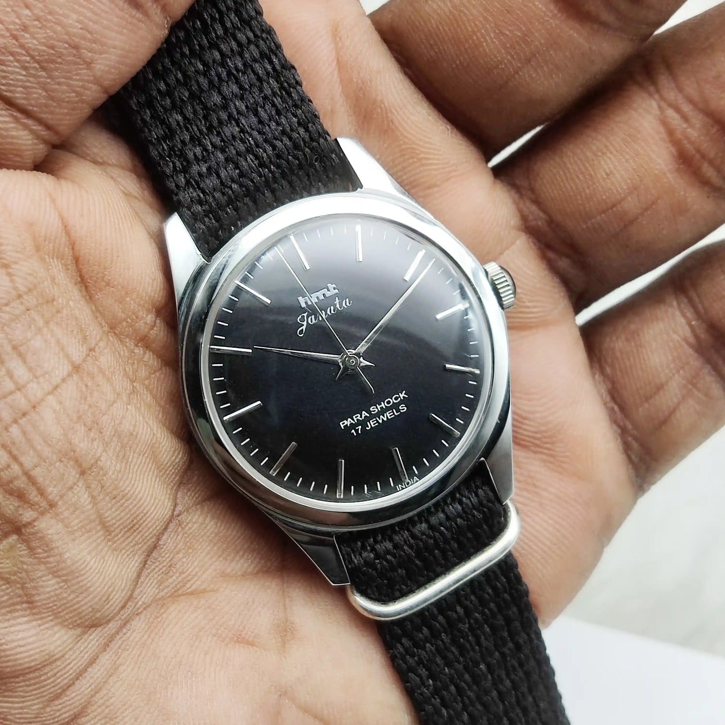 HMT Janata Handwinding Black Dial 17 Jewels Watch Transparent Back