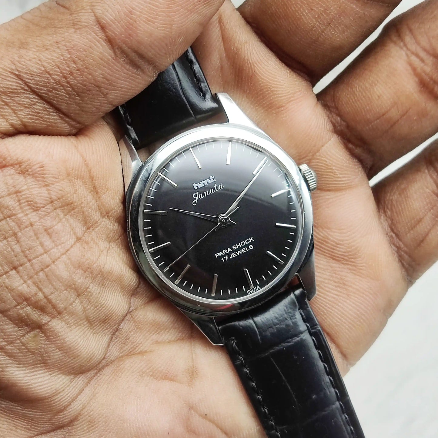 HMT Janata Handwinding Black Dial Watch Transparent Back
