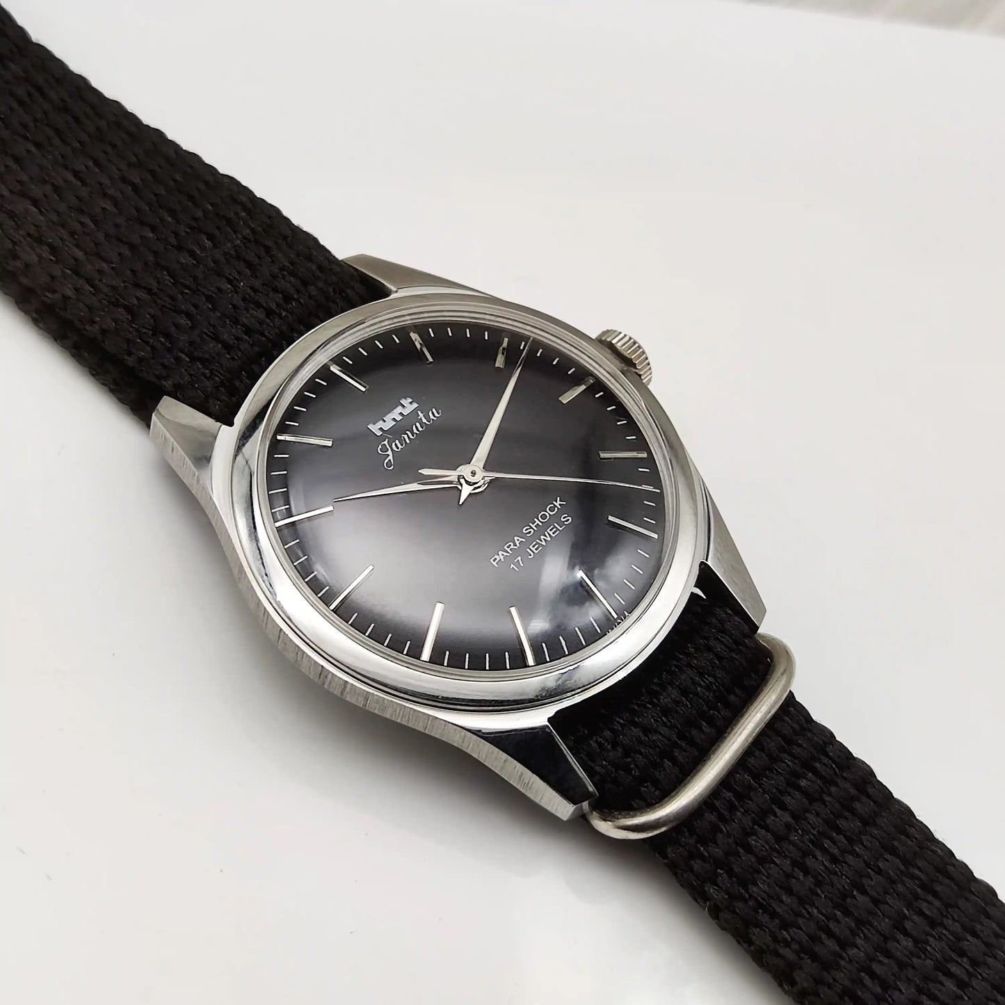 HMT Janata Handwinding Black Dial 17 Jewels Watch Transparent Back