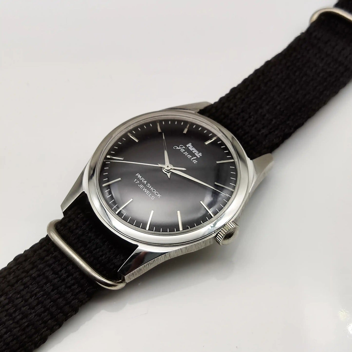 HMT Janata Handwinding Black Dial 17 Jewels Watch Transparent Back