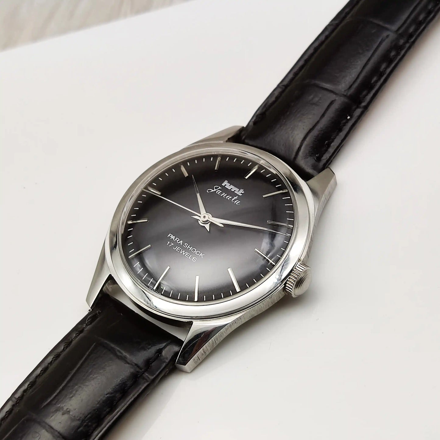 HMT Janata Handwinding Black Dial Watch Transparent Back