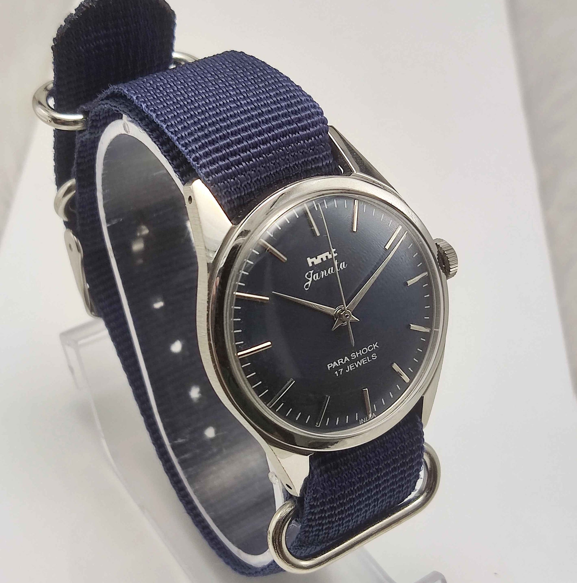 HMT Janata Handwinding Bluish Dial Watch with Stick Indices