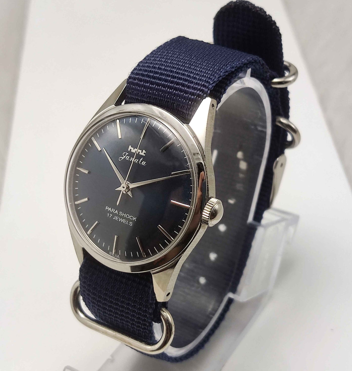 HMT Janata Handwinding Bluish Dial Watch with Stick Indices