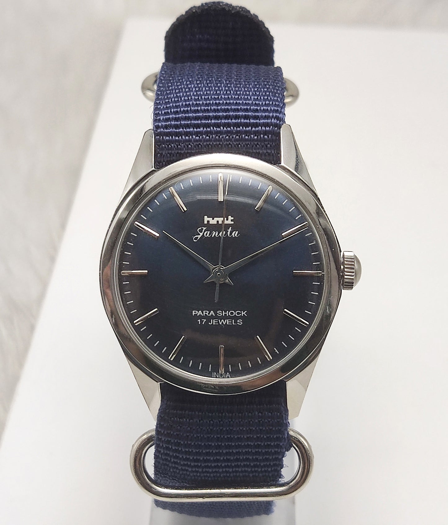 HMT Janata Handwinding Bluish Dial Watch with Stick Indices
