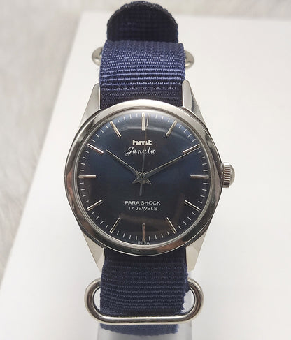 HMT Janata Handwinding Bluish Dial Watch with Stick Indices