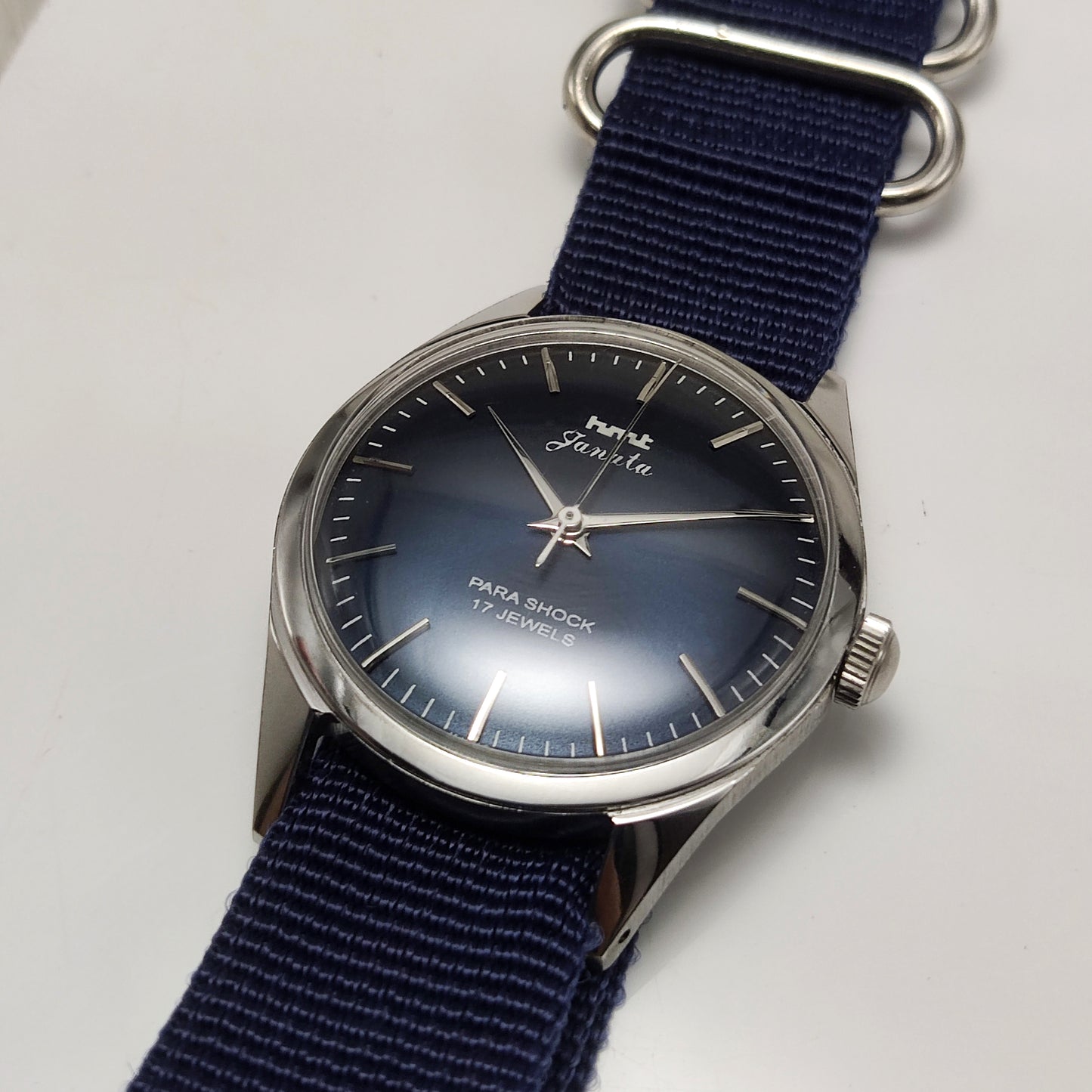 HMT Janata Handwinding Bluish Dial Watch with Stick Indices