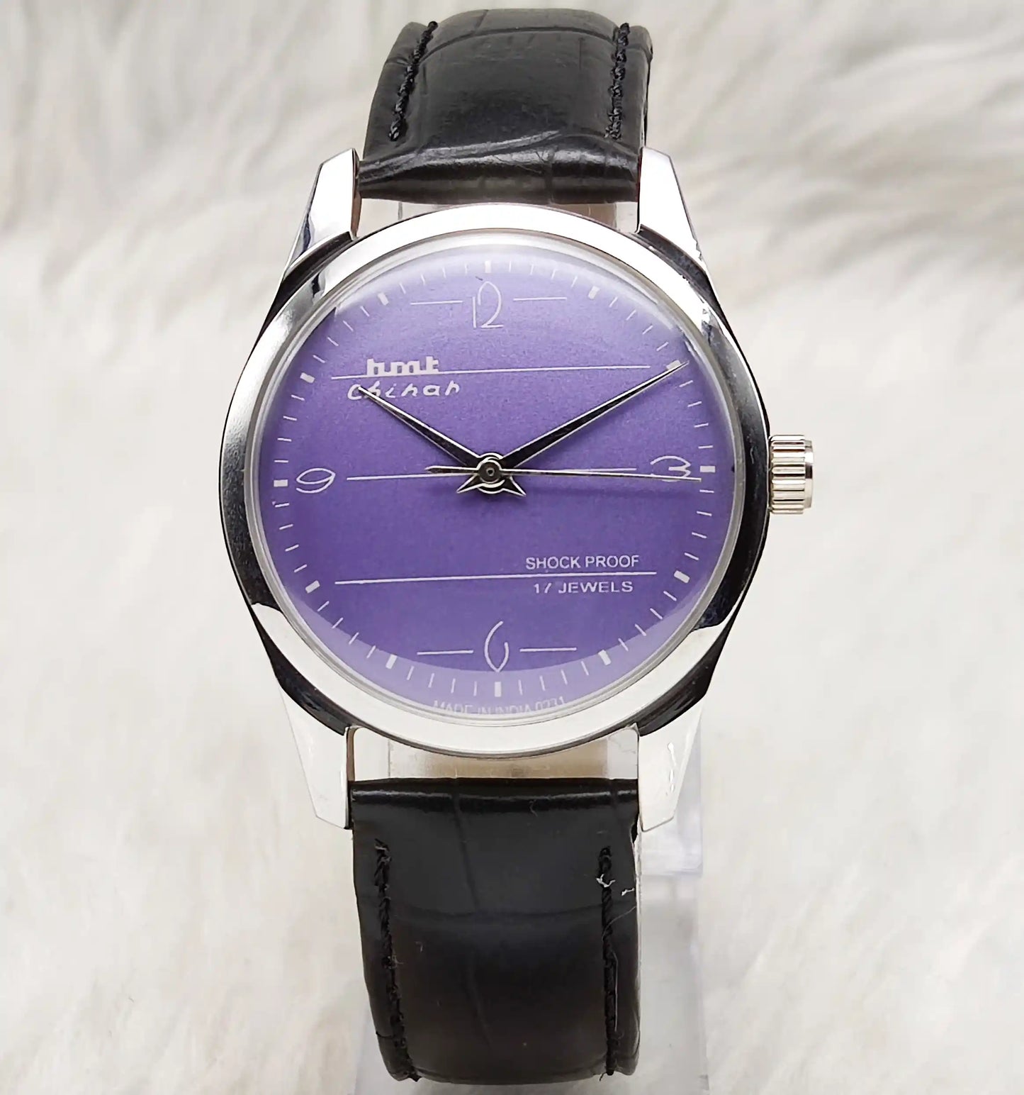 HMT Chinar Mechanical Watch 17 Jewels with Purple Dial and English Numerals Indices