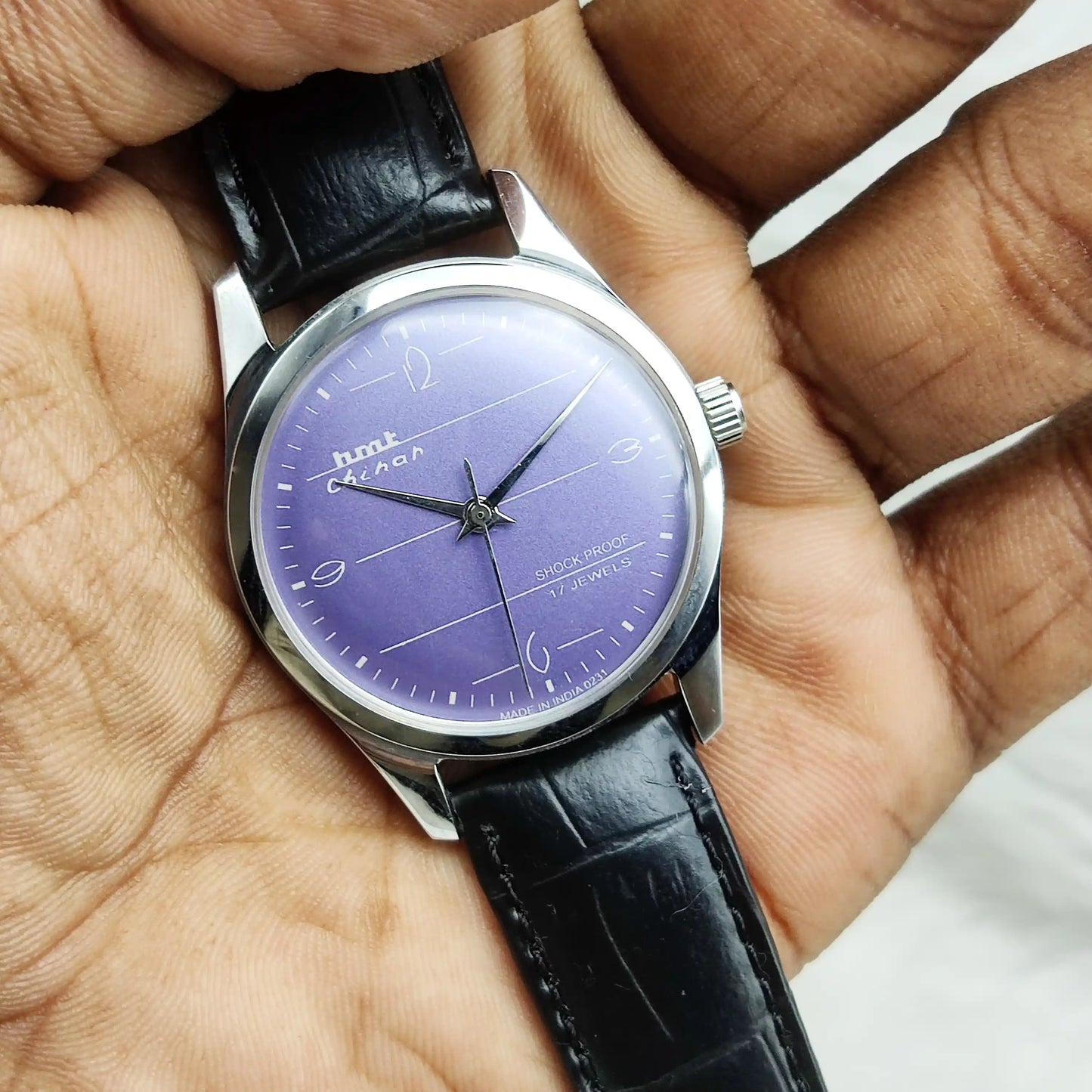 HMT Chinar Mechanical Watch 17 Jewels with Purple Dial and English Numerals Indices