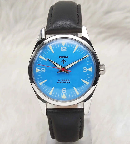 HMT Janata Handwinding Watch - Sky Blue Dial,17 Jewels,Transparent Back Watch
