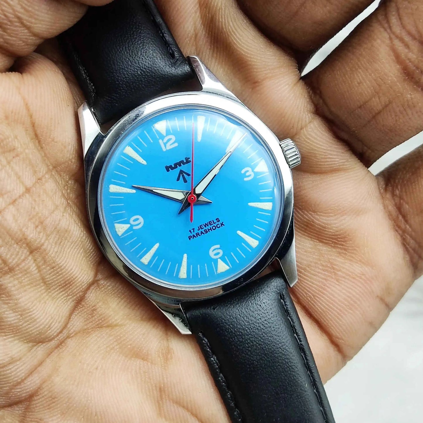 HMT Janata Handwinding Watch - Sky Blue Dial,17 Jewels,Transparent Back Watch