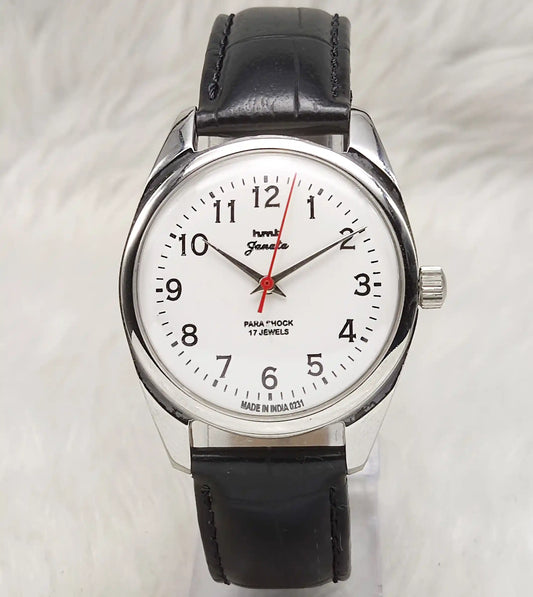 HMT Janata Handwinding Watch - White Dial, 17 Jewels, Para Shock Features