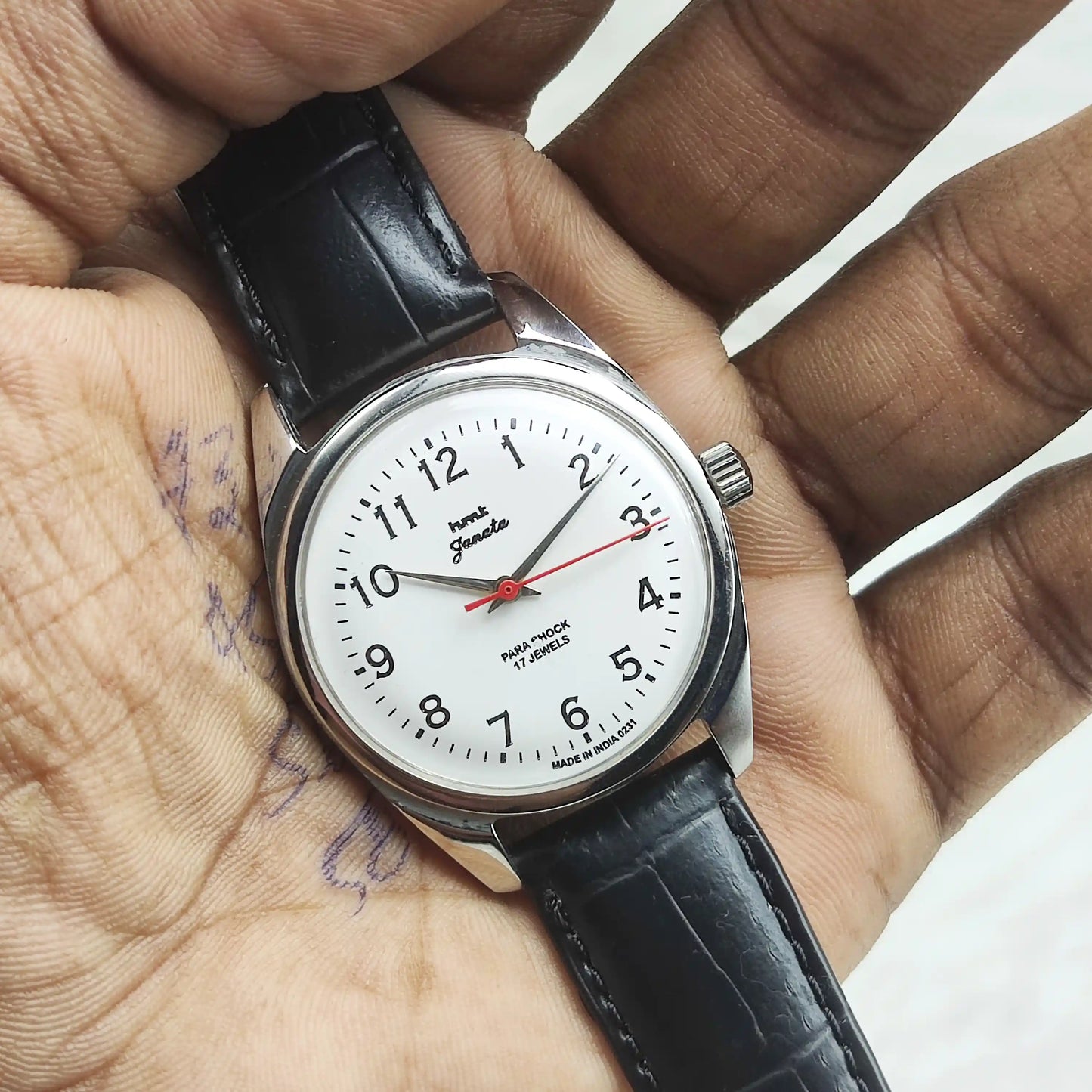 HMT Janata Handwinding Watch - White Dial, 17 Jewels, Para Shock Features