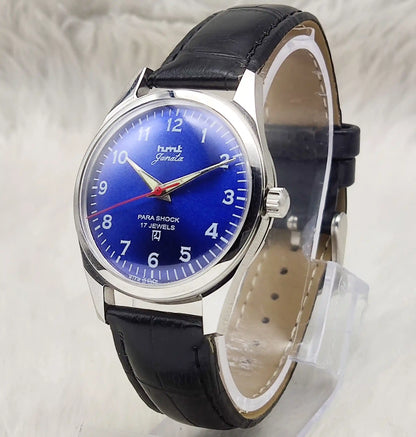 HMT Janata Mechanical Handwinding Watch: Bluish Dial Transparent Back