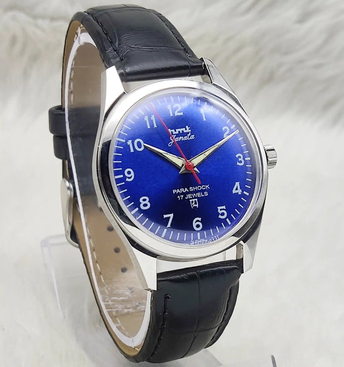 HMT Janata Mechanical Handwinding Watch: Bluish Dial Transparent Back