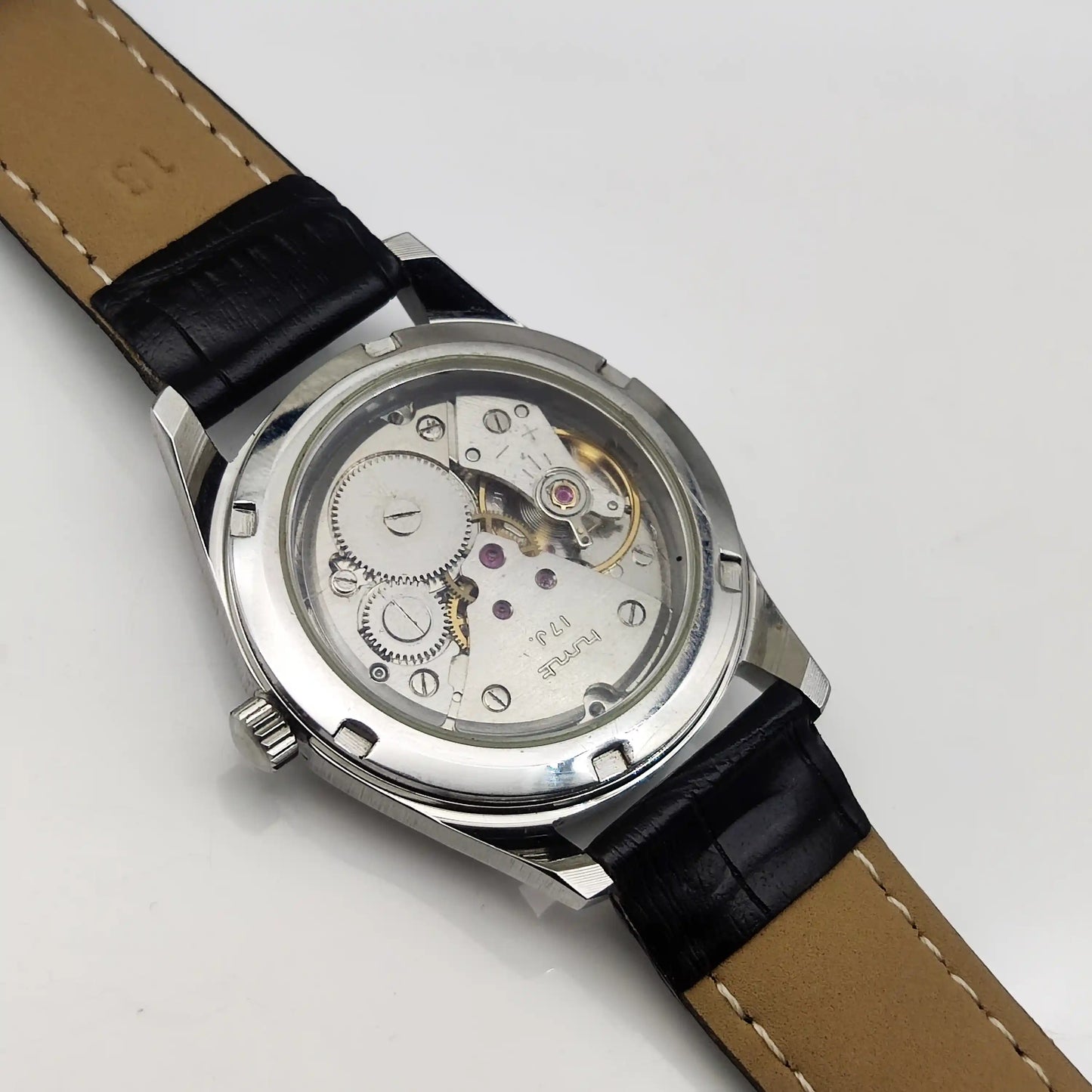 HMT Janata Mechanical Handwinding Watch: Bluish Dial Transparent Back