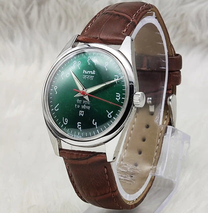HMT Janata 17 Jewels Handwinding Watch Devanagari Font Green Dial