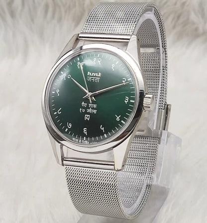 HMT Janata 17 Jewels Handwinding Watch Devanagari Font Green Dial