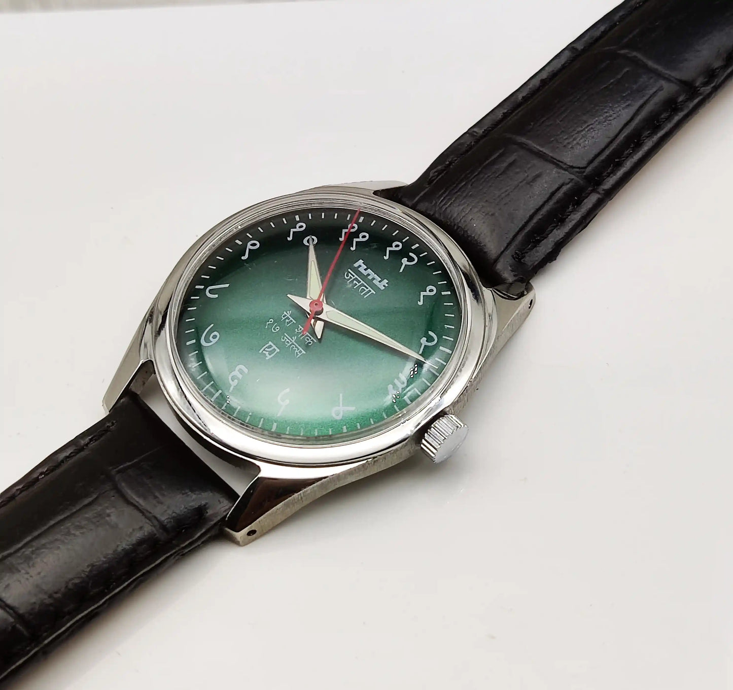 HMT Janata 17 Jewels Handwinding Watch Devanagari Font Green Dial