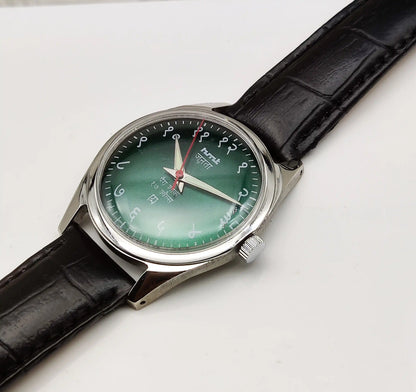 HMT Janata 17 Jewels Handwinding Watch Devanagari Font Green Dial