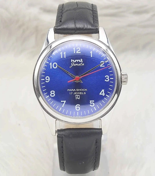 HMT Janata Handwinding Watch with Bluish Dial and English Indices - 17 Jewels for Timeless Elegance