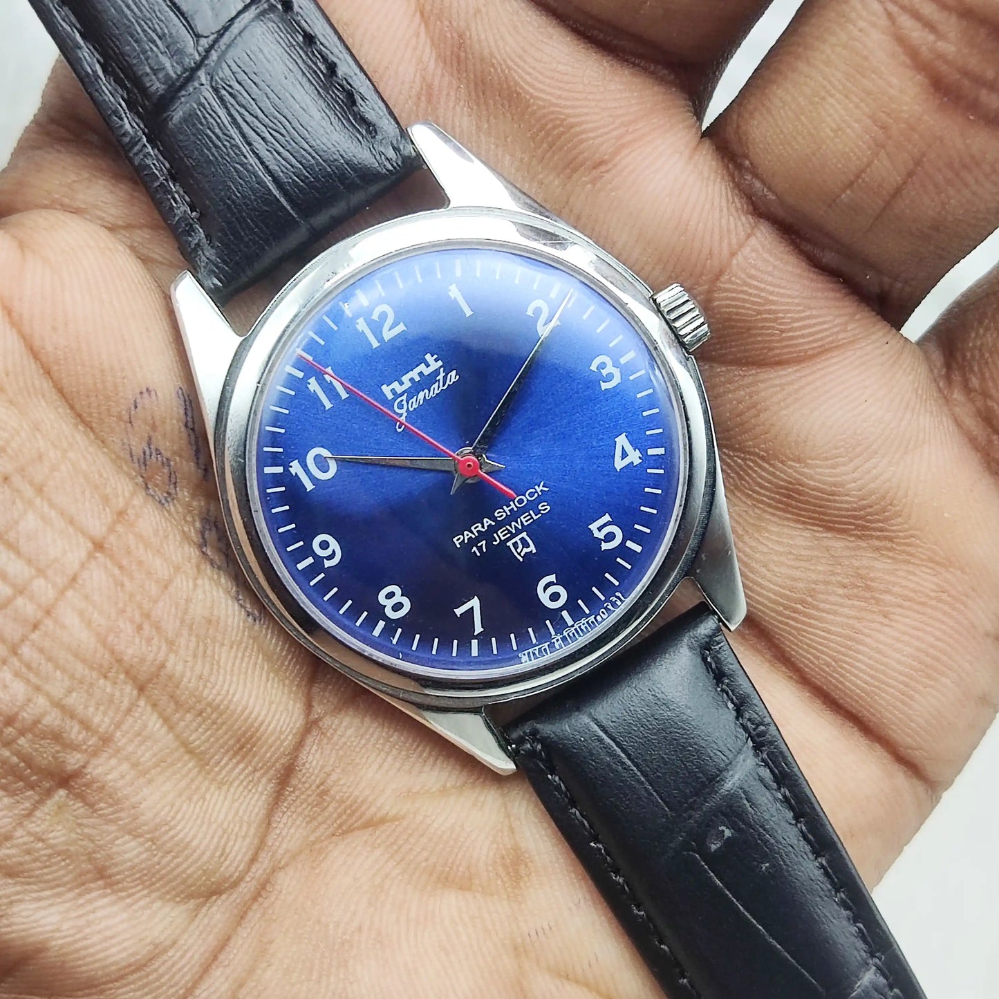 HMT Janata Handwinding Watch with Bluish Dial and English Indices - 17 Jewels