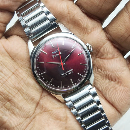 HMT Janata Handwinding Watch with Maroon Dial and Stick Indices, 17 Jewels - Men's Timepiece