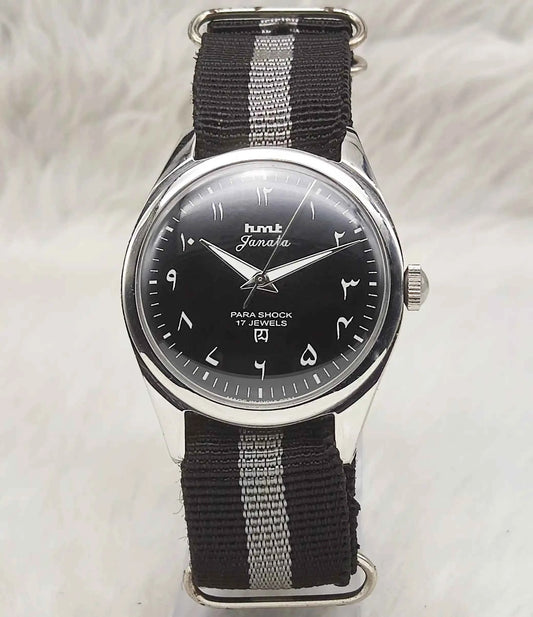 HMT Janata Mechanical Handwinding Black Arabic Numerals Indices Dial 17 Jewels Watch