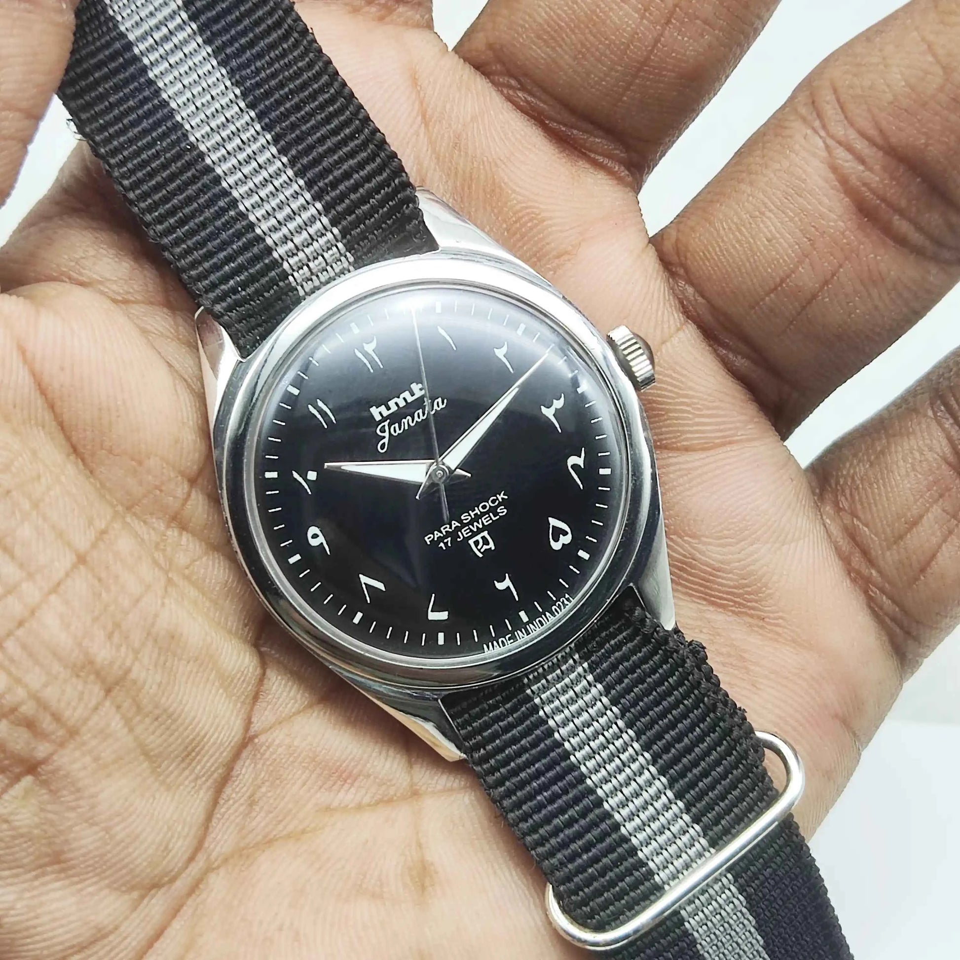 HMT Janata Mechanical Handwinding Black Arabic Numerals Indices Dial 17 Jewels Watch