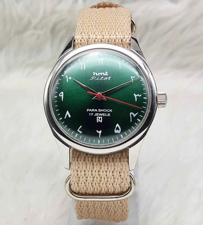 HMT Janata Mechanical Handwinding Green Arabic Numerals Indices Dial 17 Jewels Watch
