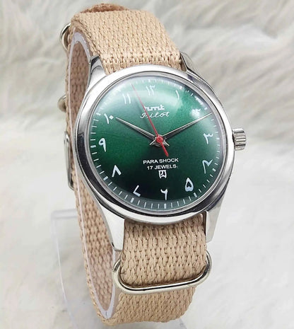 HMT Janata Mechanical Handwinding Green Arabic Numerals Indices Dial 17 Jewels Watch