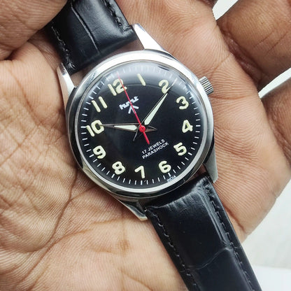 HMT Mechanical Handwinding Watch: Black Dial Transparent Back