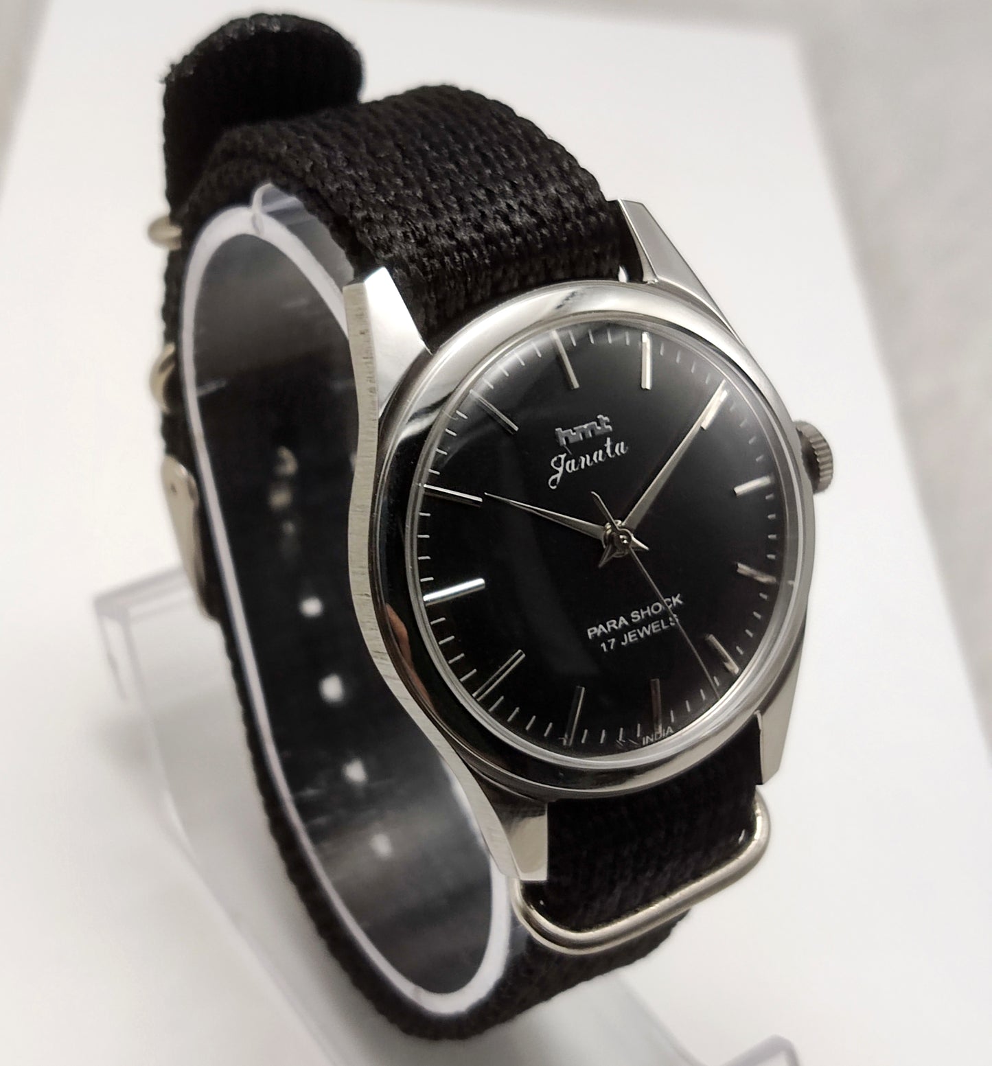 HMT Janata Men's Watch Black Dial Stick Indices 17 Jewels Handwinding
