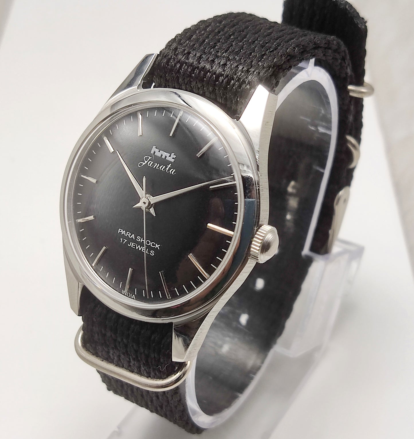 HMT Janata Men's Watch Black Dial Stick Indices 17 Jewels Handwinding
