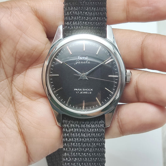 HMT Janata Men's Watch Black Dial Stick Indices 17 Jewels Handwinding
