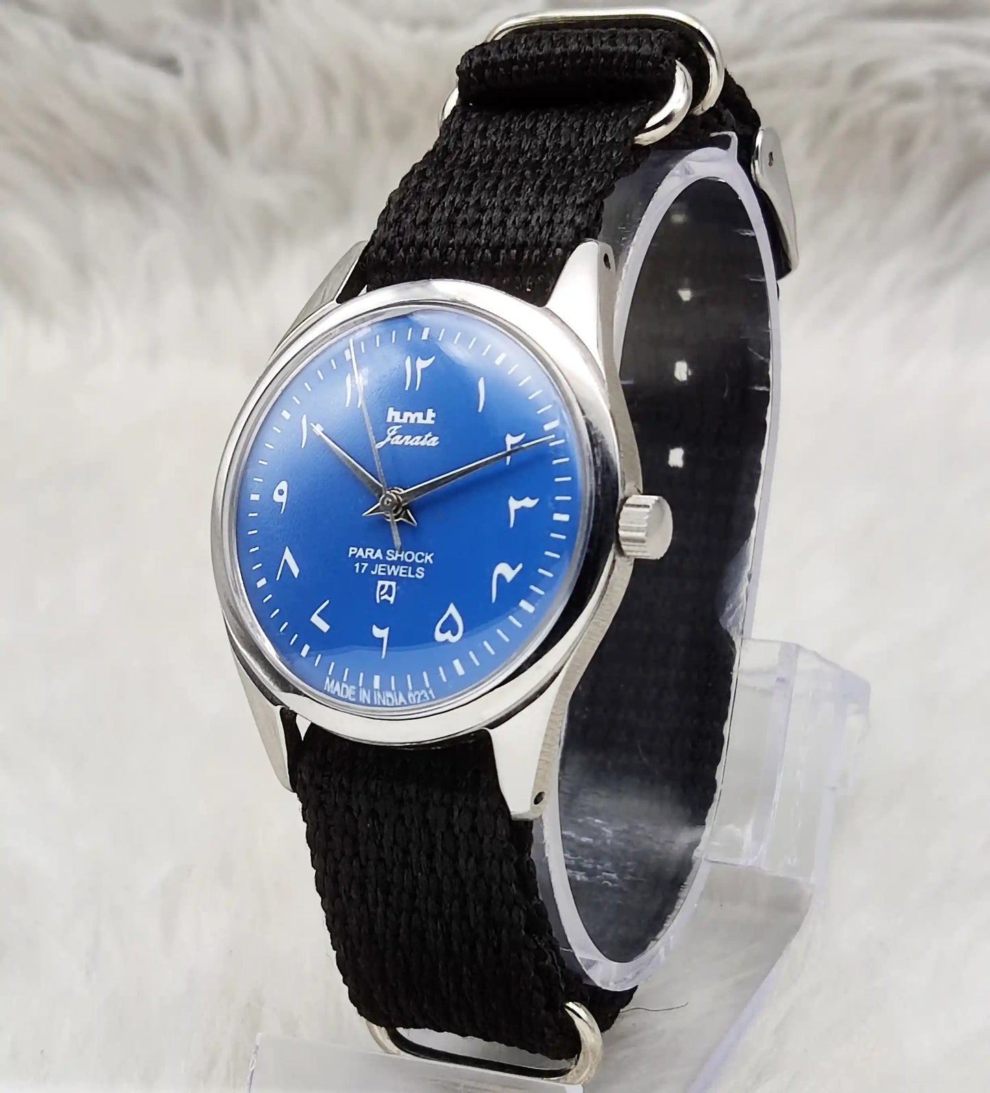 HMT Janata 17 Jewels Ocean Blue Dial Arabic Font Handwinding Watch