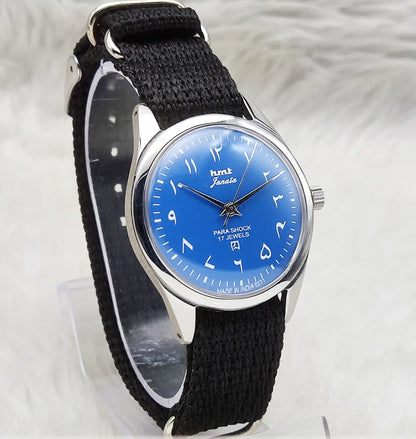 HMT Janata 17 Jewels Ocean Blue Dial Arabic Font Handwinding Watch
