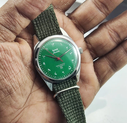 HMT Janata Para Shock 17 Jewels Arabic/Urdu Green Dial Mechanical Handwinding Watch 0231