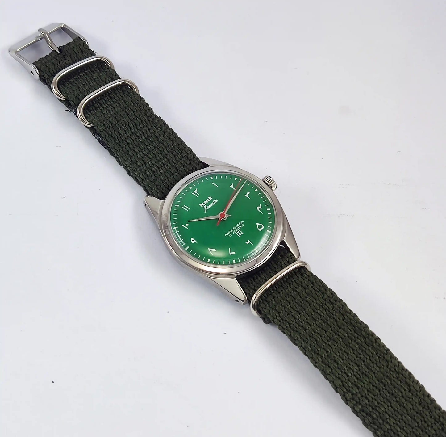 HMT Janata Para Shock 17 Jewels Arabic/Urdu Green Dial Mechanical Handwinding Watch 0231