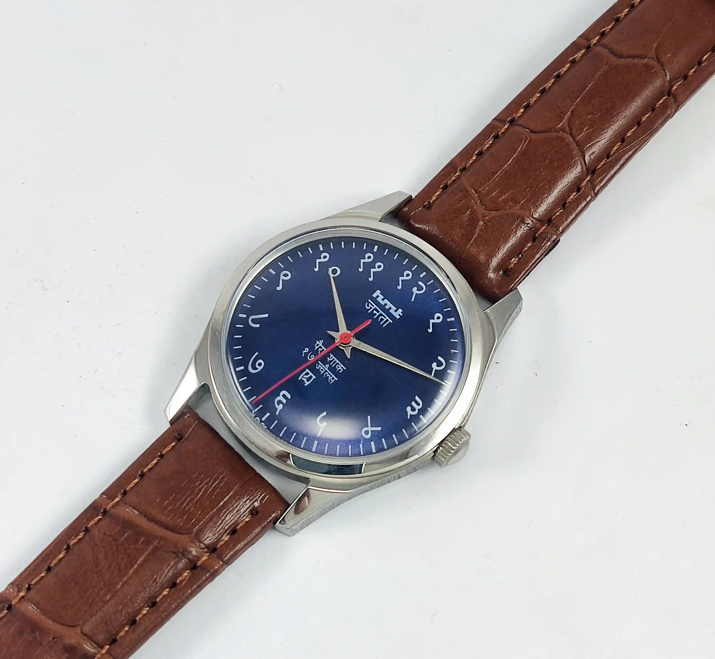 HMT Janata Devanagari Font 17 Jewels Blue Dial Transparent Back Discover-Diamonds