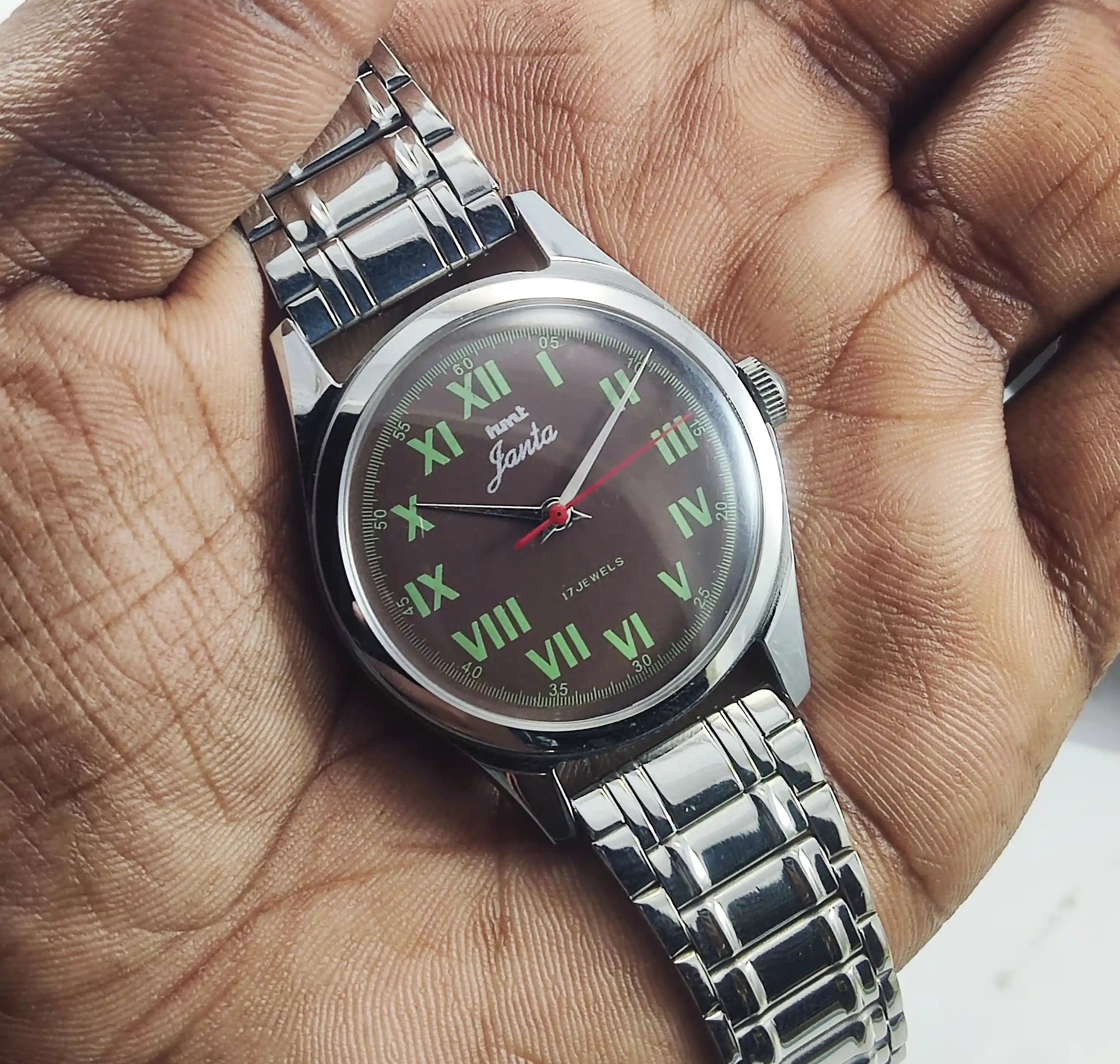 HMT Janata Para Shock 17 Jewels Brown Dial Transparent Back 0231 Discover-Diamonds